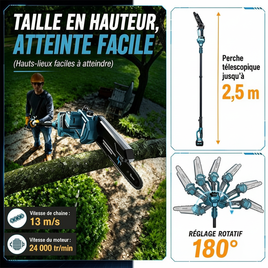 RINOXAR 2-en-1 - Taille en hauteur perche télescopique