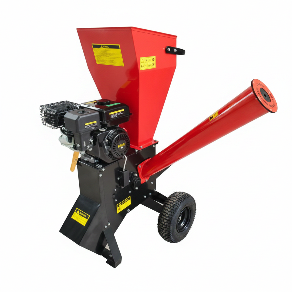 Broyeur tractable - Vue 3/4 avant avec goulotte